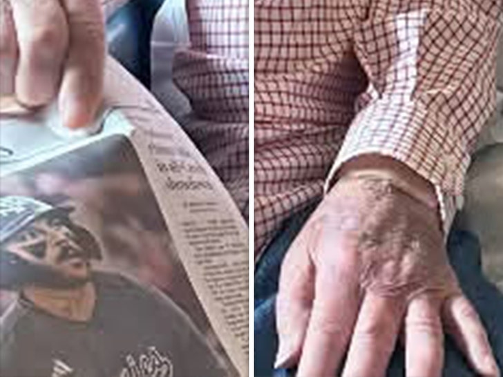 Mitch McConnell in hospital newspaper and left hand insta 1