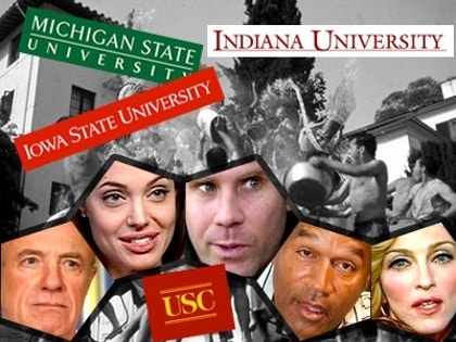 Composite of College kids going crazy and celebs