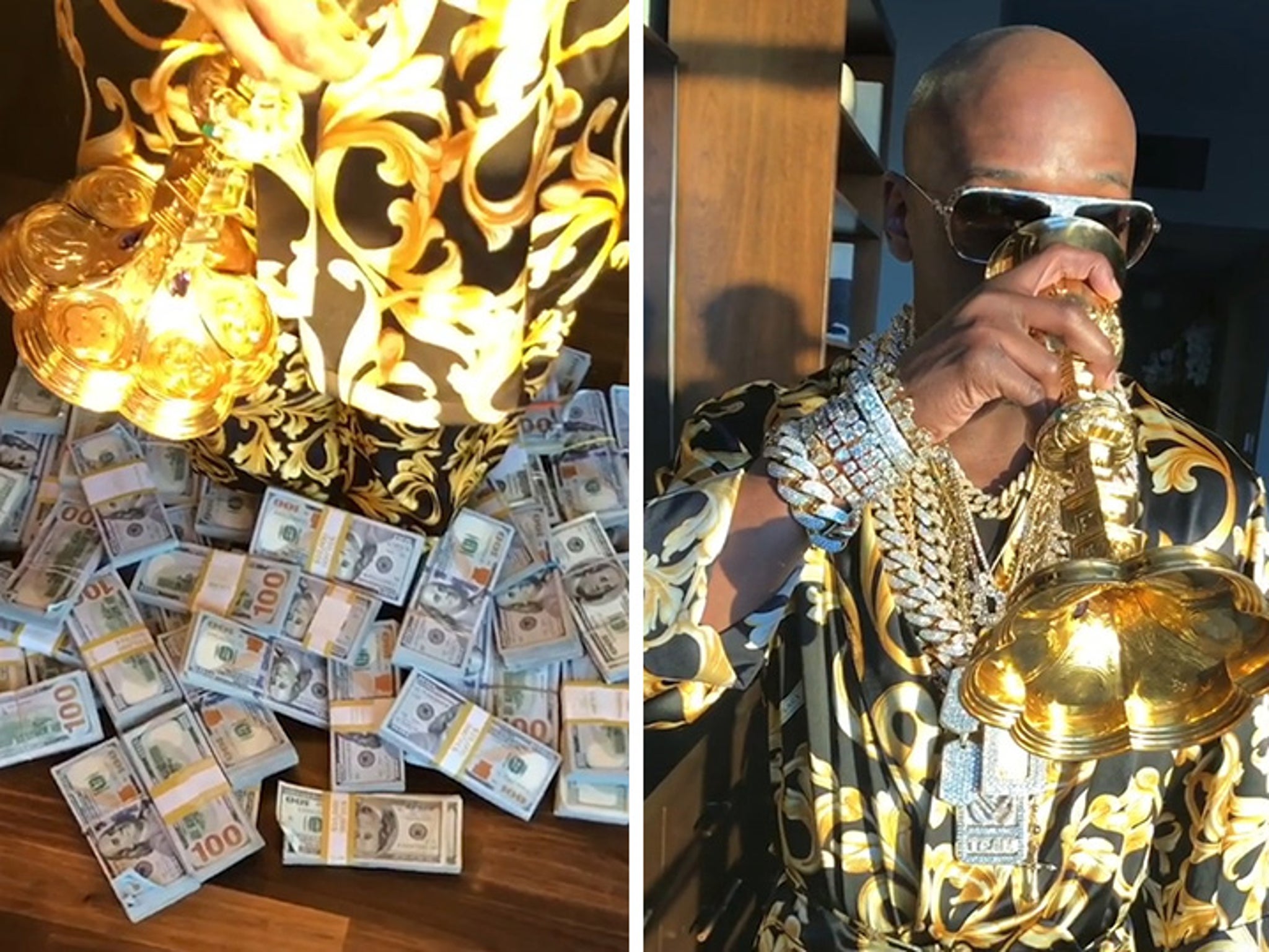 Floyd Mayweather wears 11kg of gold around neck as part of bizarre outfit  at NBA game