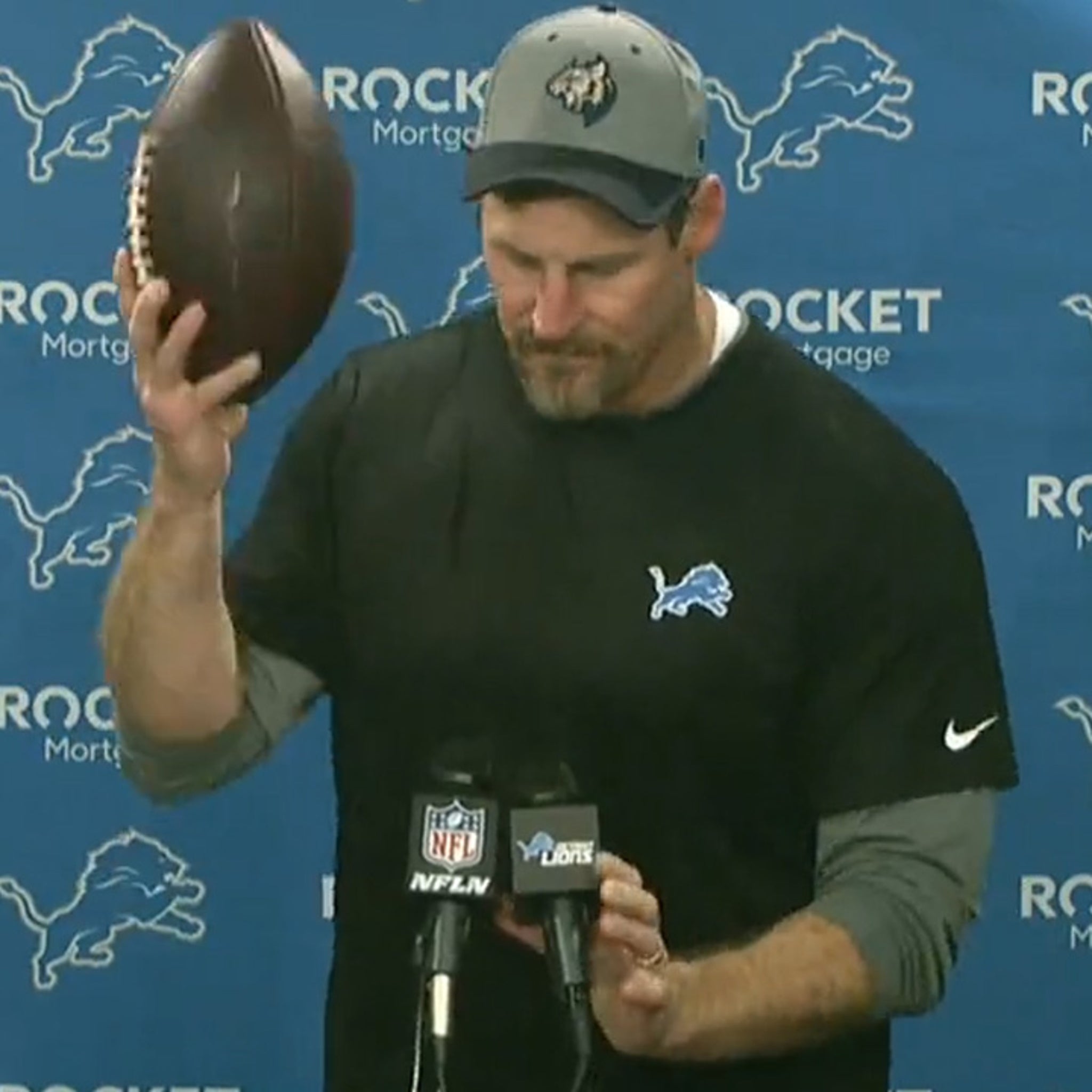 Dan Campbell, Jared Goff dedicate first Detroit Lions win to