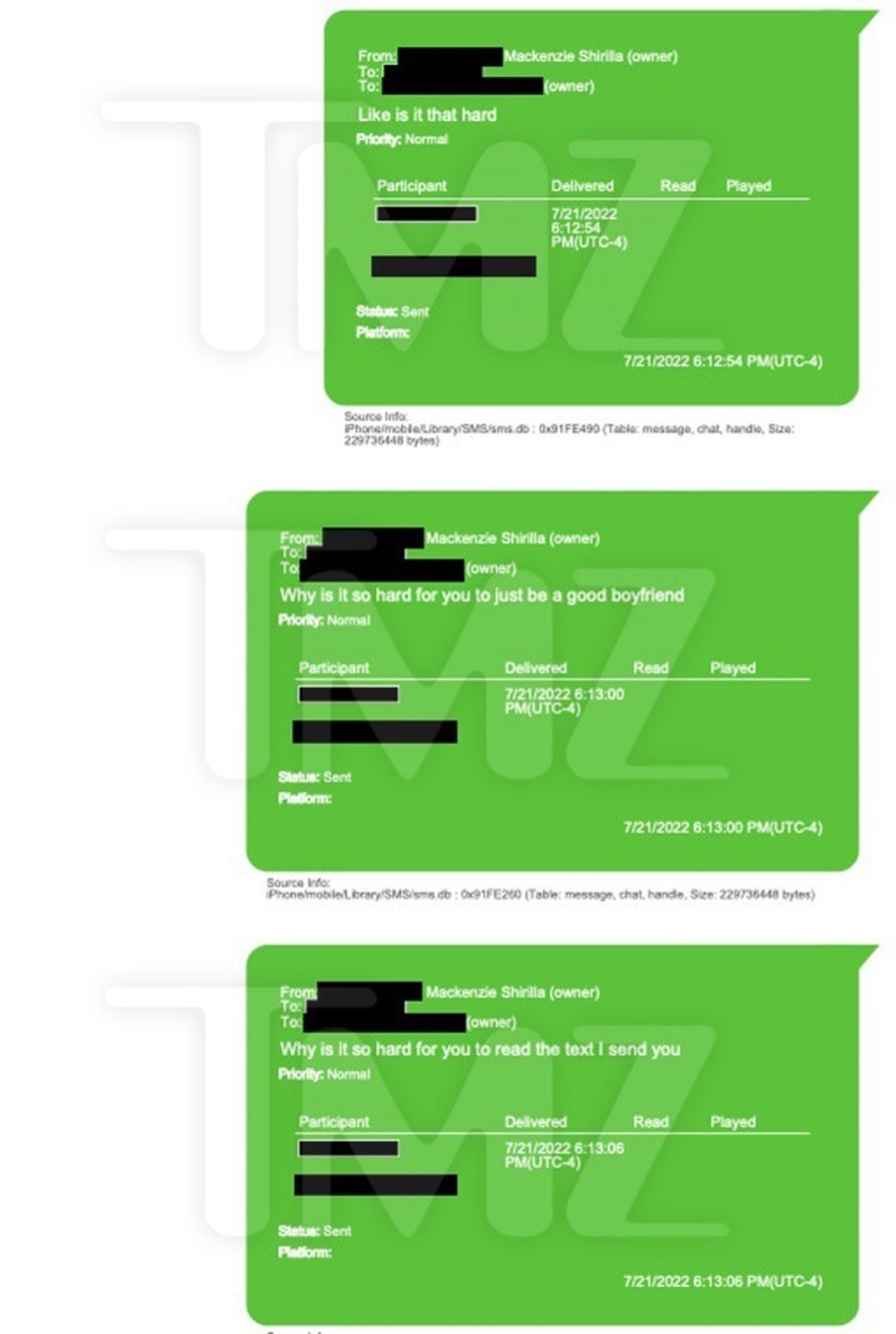 Mackenzie Shirilla Dominic Russo Text Week Leading Up To Crash 5
