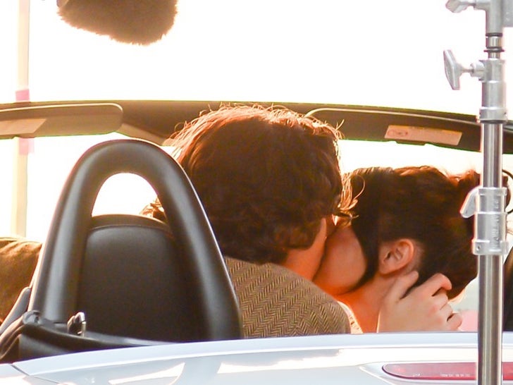Selena Gomez Kissing Timothee Chalamet on Set