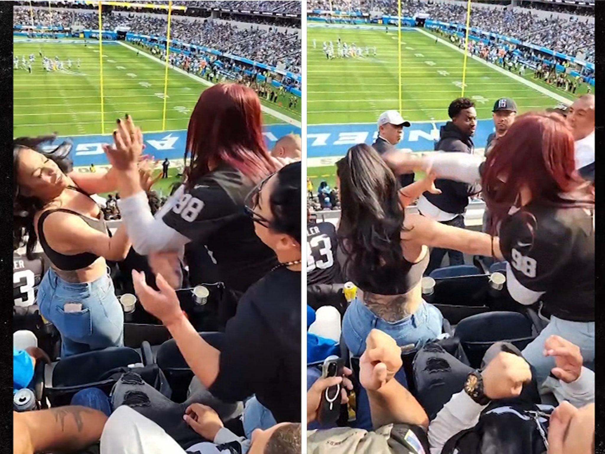 WATCH: Raiders and Chargers fans throw punches in fight during Week 4 clash  at SoFi Stadium