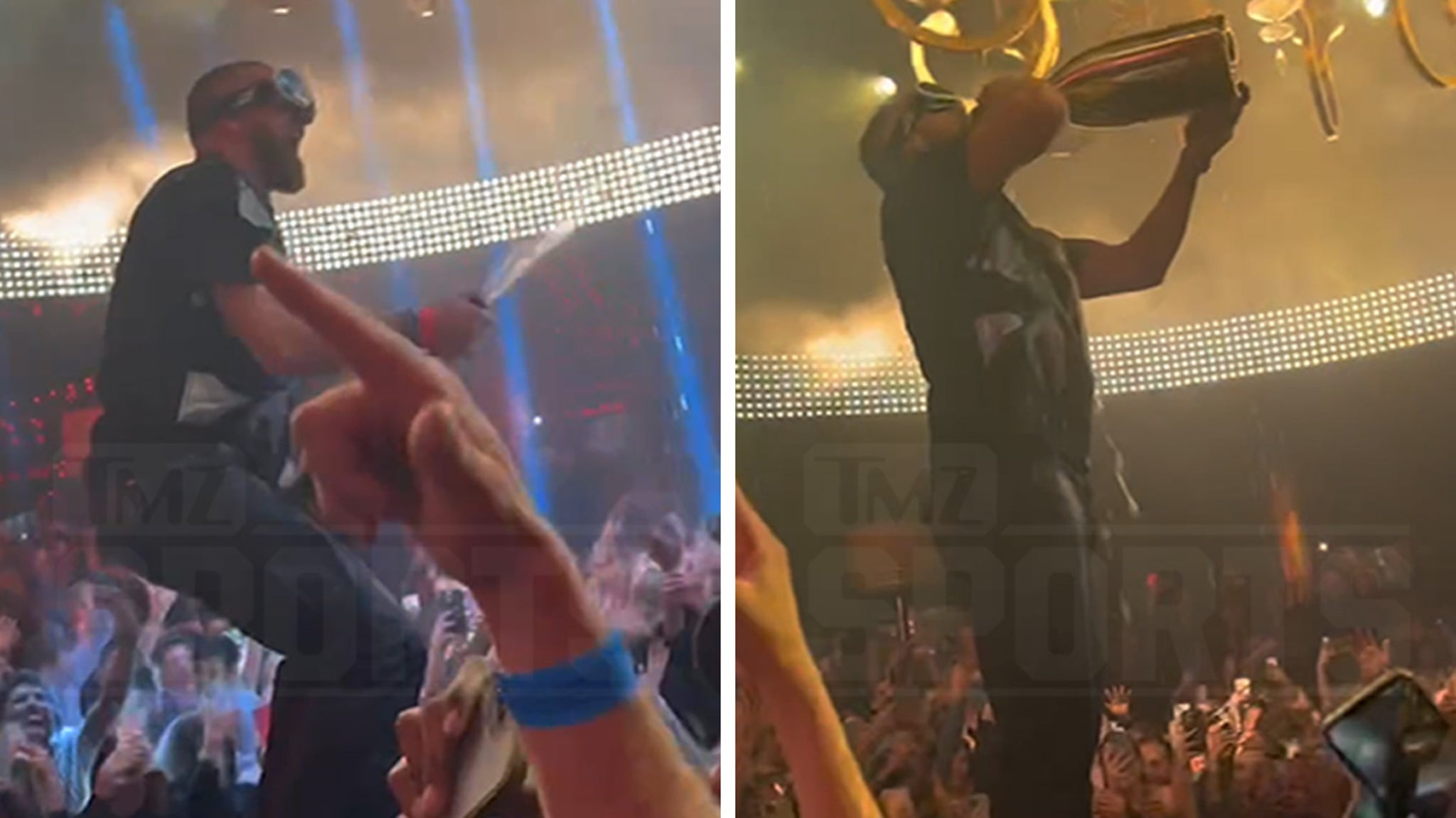 Travis Kelce Douses Clubgoers W/ 6-Liter Bottle Of Champagne In Wild Vegas Party