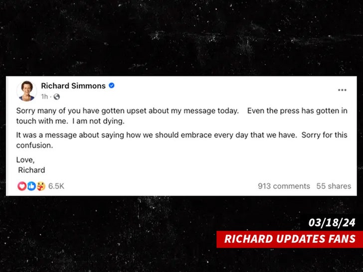 Richard Simmons FB Post Date Swipe