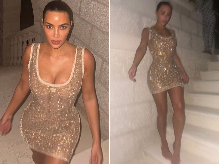 Kim Kardashian pose en minirobe dorée sur des photos prises par North West