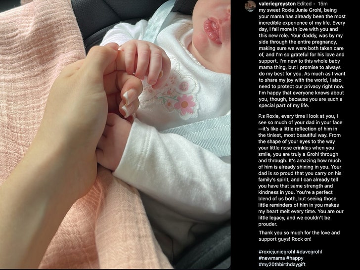 0911 Valerie Greyston postagem no Instagram sobre o bebê