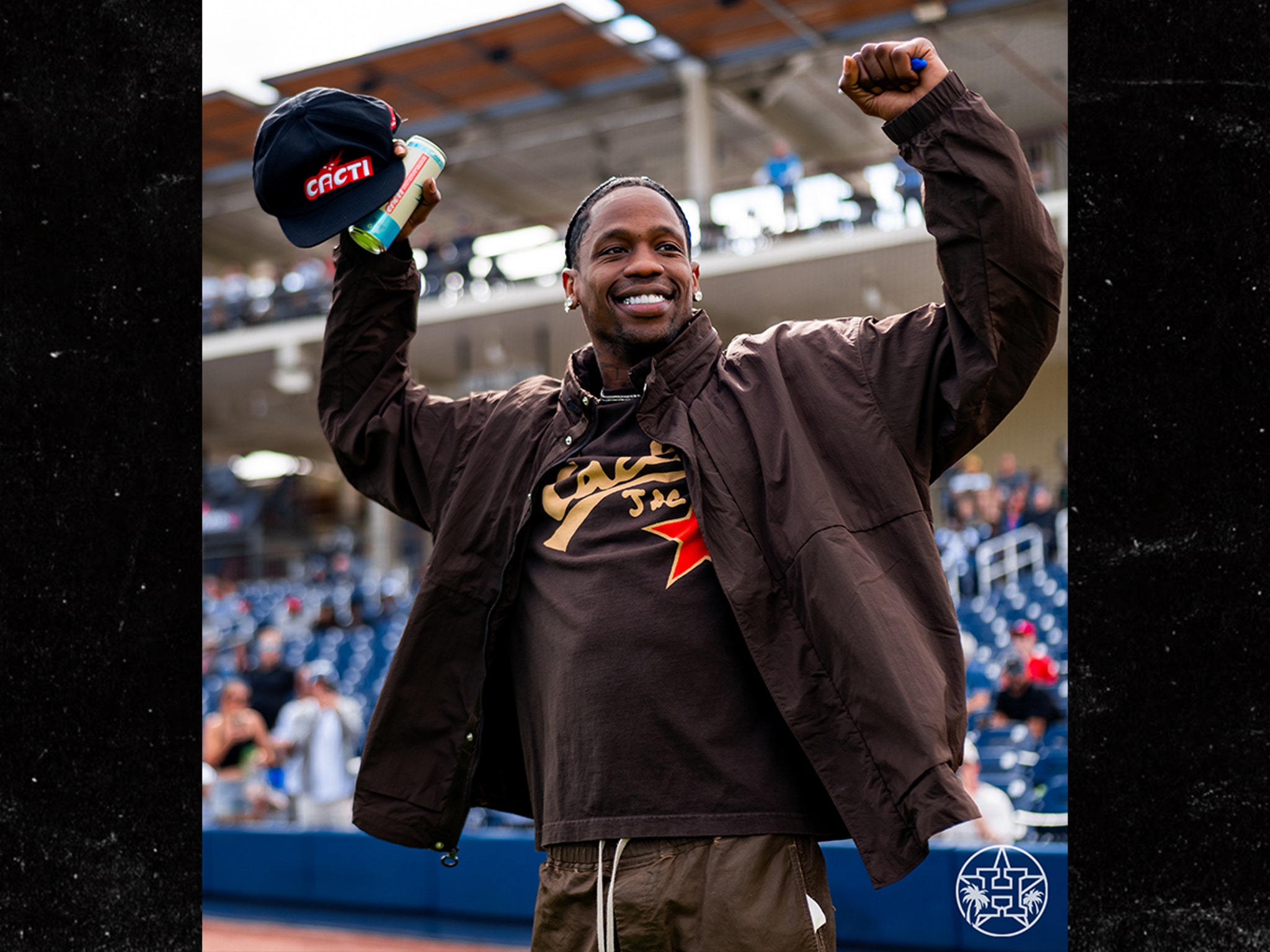 Travis Scott Throws First Pitch at Cacti Park for Astros Spring