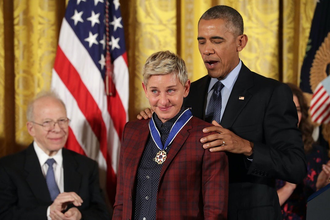 2016 - President Barack Obama awarded the Presidential Medal of Freedom to a teary-eyed Ellen DeGeneres alongside other big stars like Robert DeNiro, Tom Hanks and Michael Jordan.