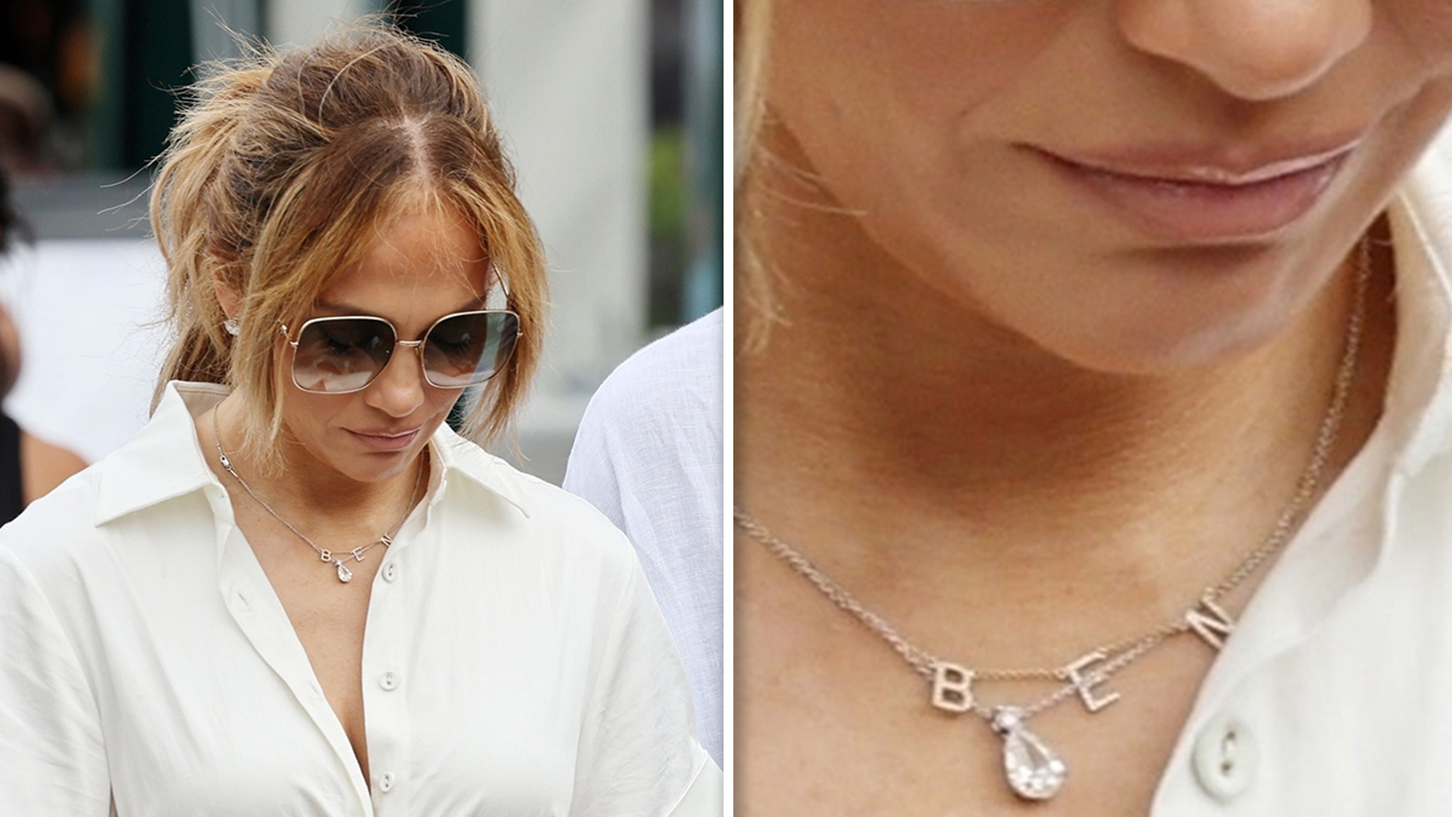 J Lo Solo in Portofino with Necklace Bearing Ben Affleck's Name