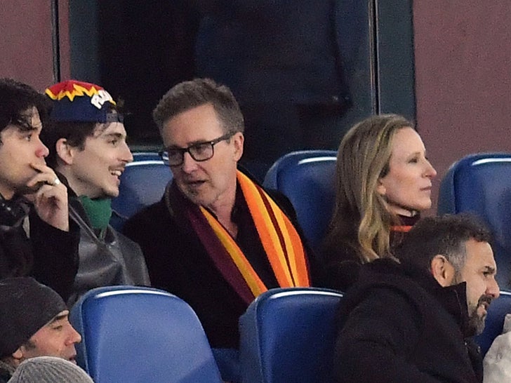 Timothée Chalamet and Edward Norton Cheer at Soccer Game in Italy