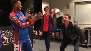 Hugh Jackman Gets a Ball-Handling Lesson from the Harlem Globetrotters