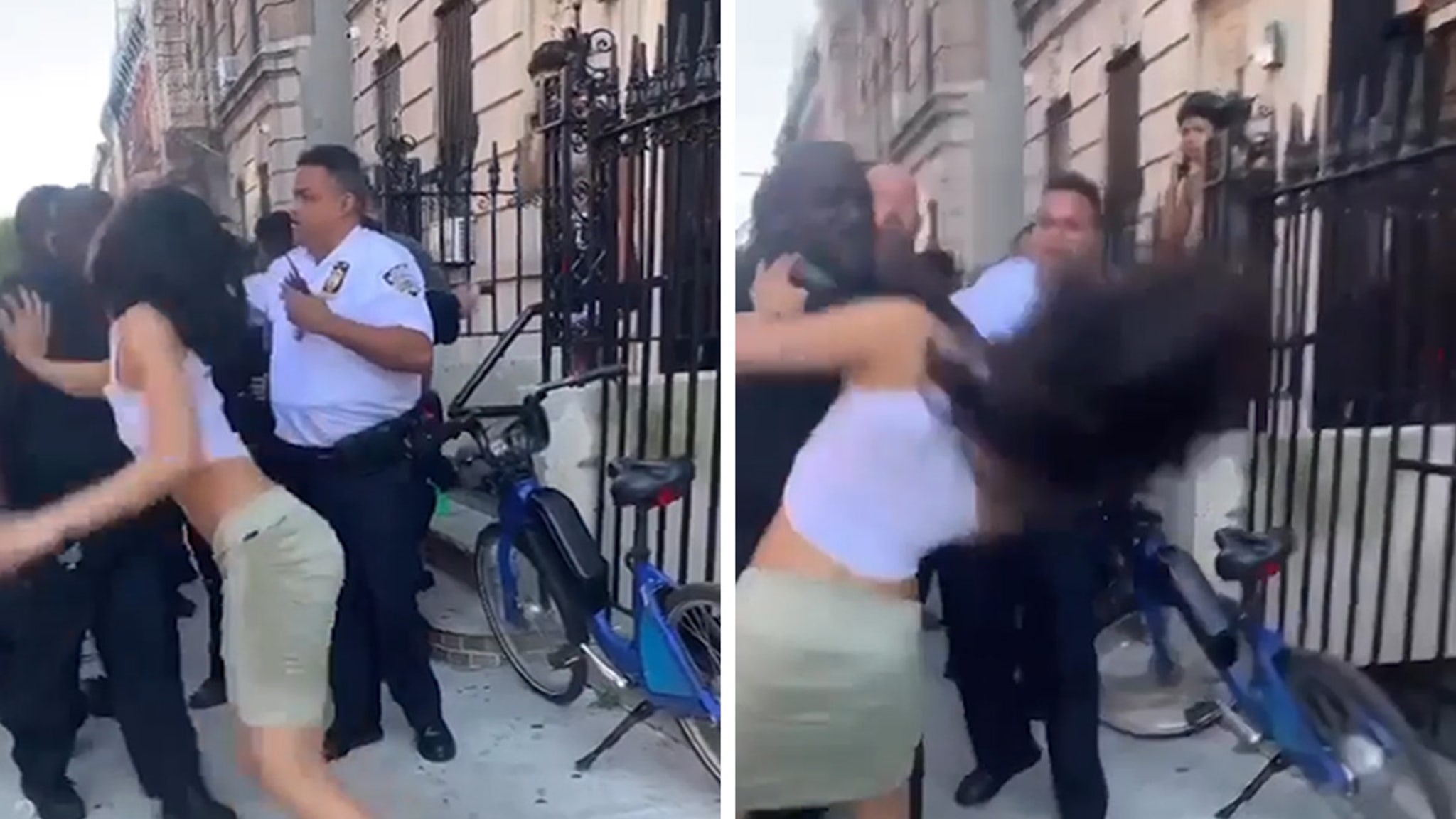 纽约警察局官员在逮捕期间用拳头打女人的脸