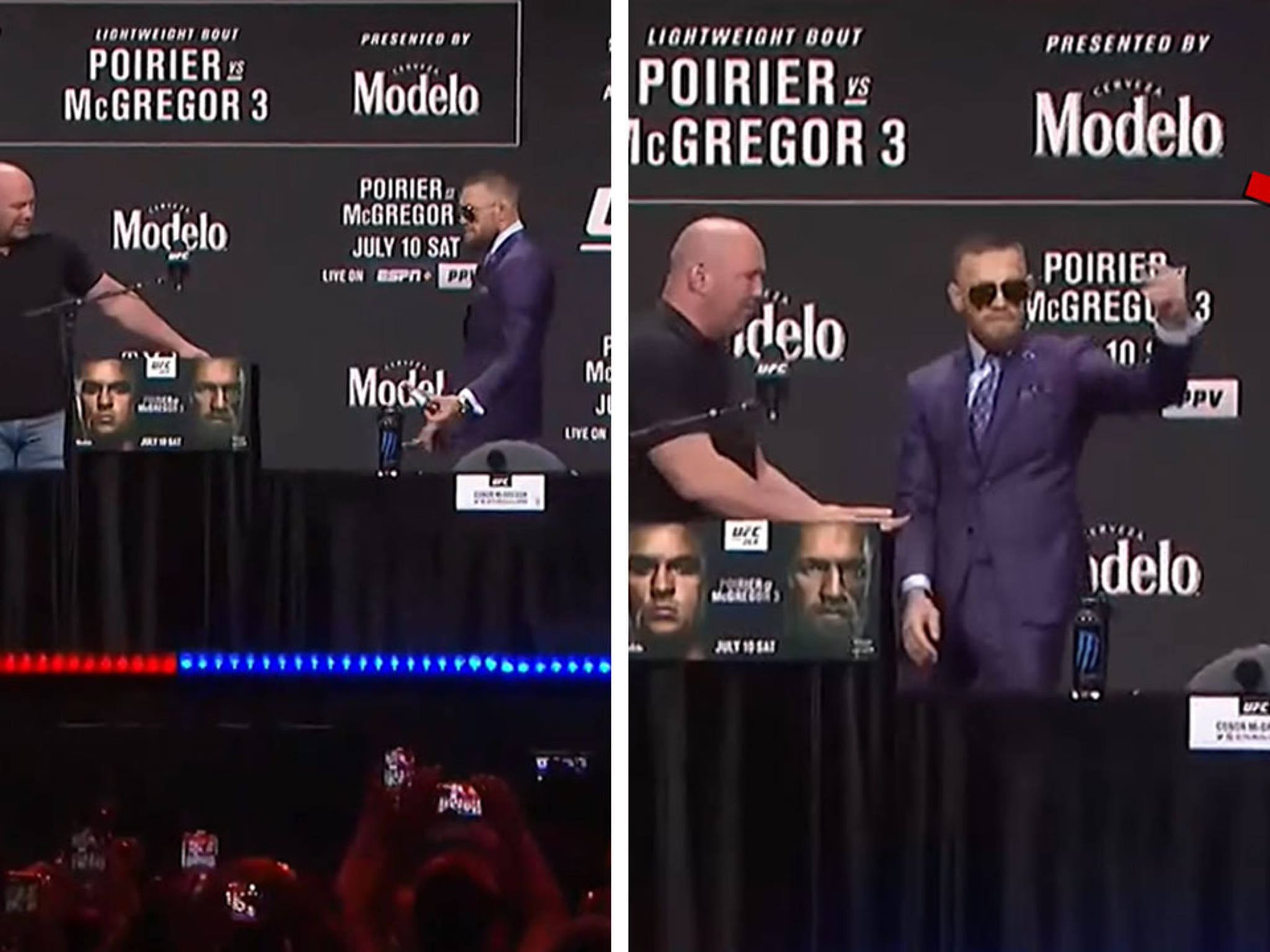 Conor McGregor Throws Dustin Poirier's Hot Sauce Off The Stage