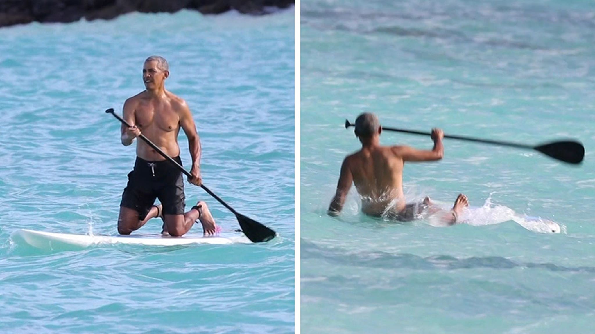 Barack Obama Paddleboarding Shirtless In Hawaii