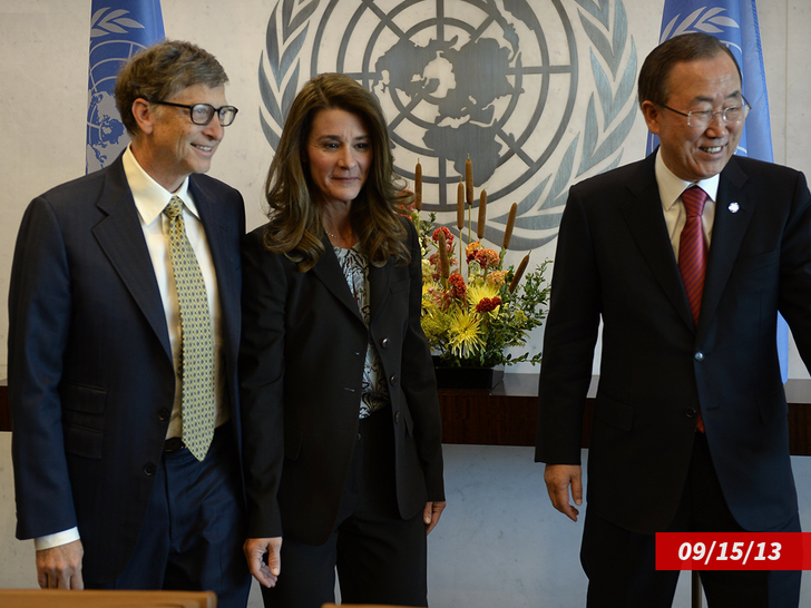 UN Secretary-General Ban Ki-moon meets with Bill (L) and Melinda Gates