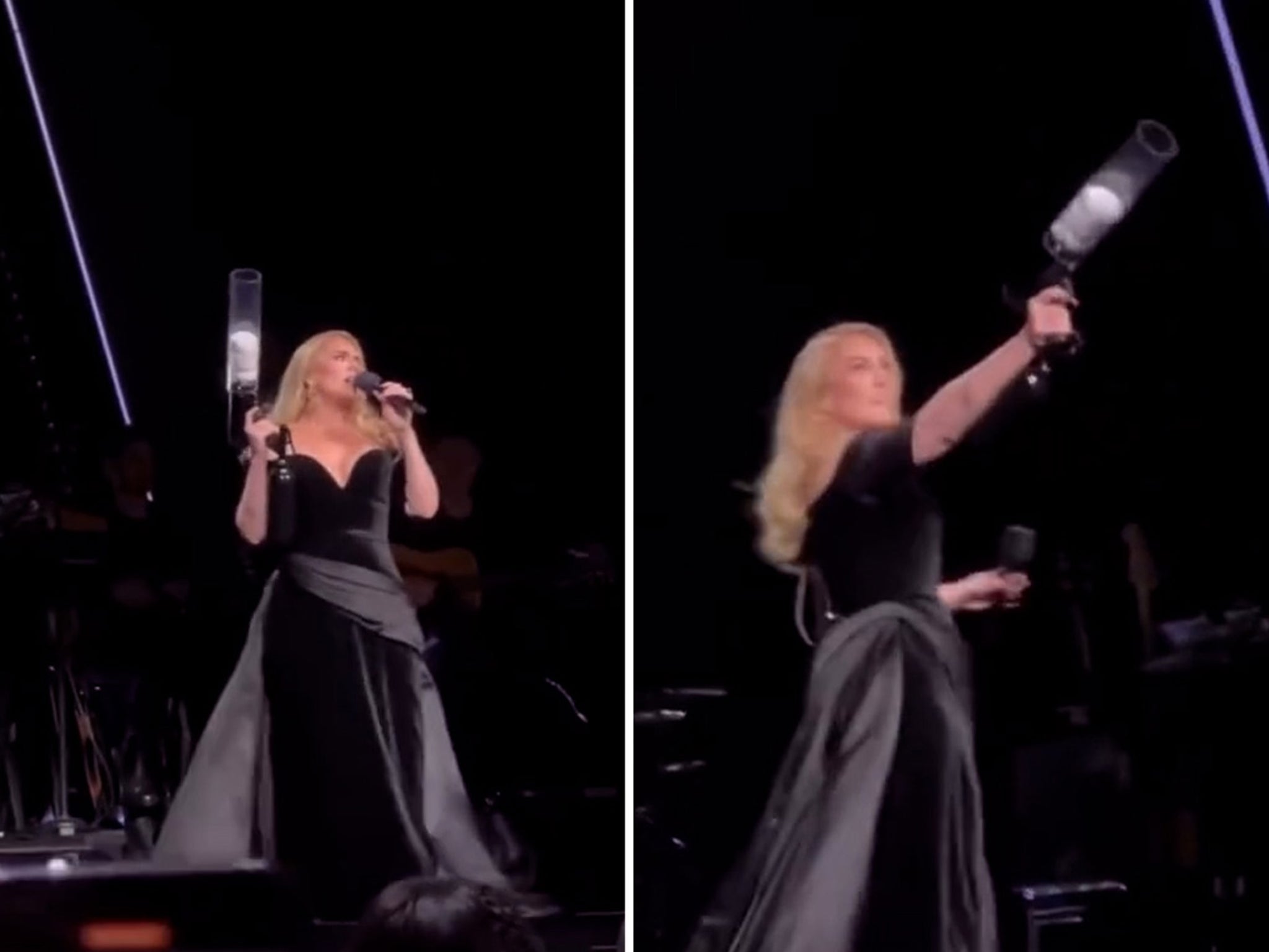 Adele threatens fans who throw stuff on stage with a t-shit gun: 'I f**king  dare you!