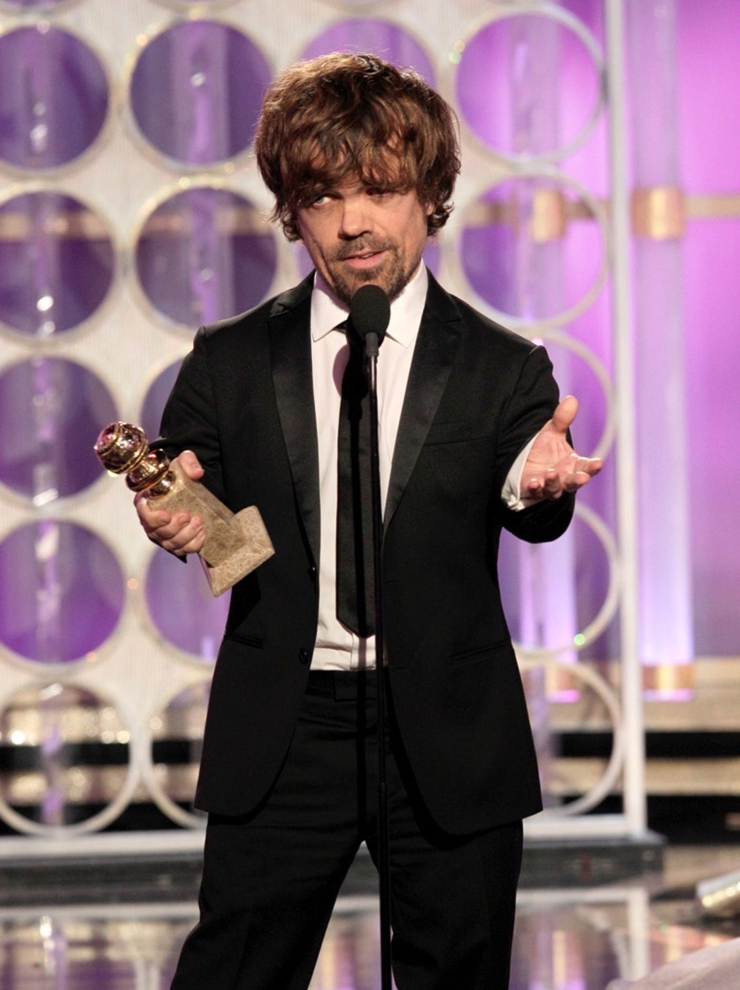 2012 -- Peter Dinklage is looking fresh while he accepts the award for Best Supporting Actor for 