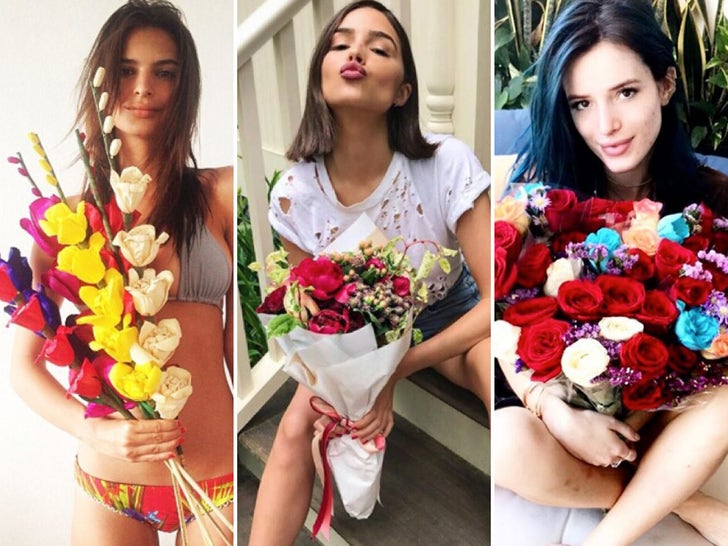 Babes Showered With Flowers