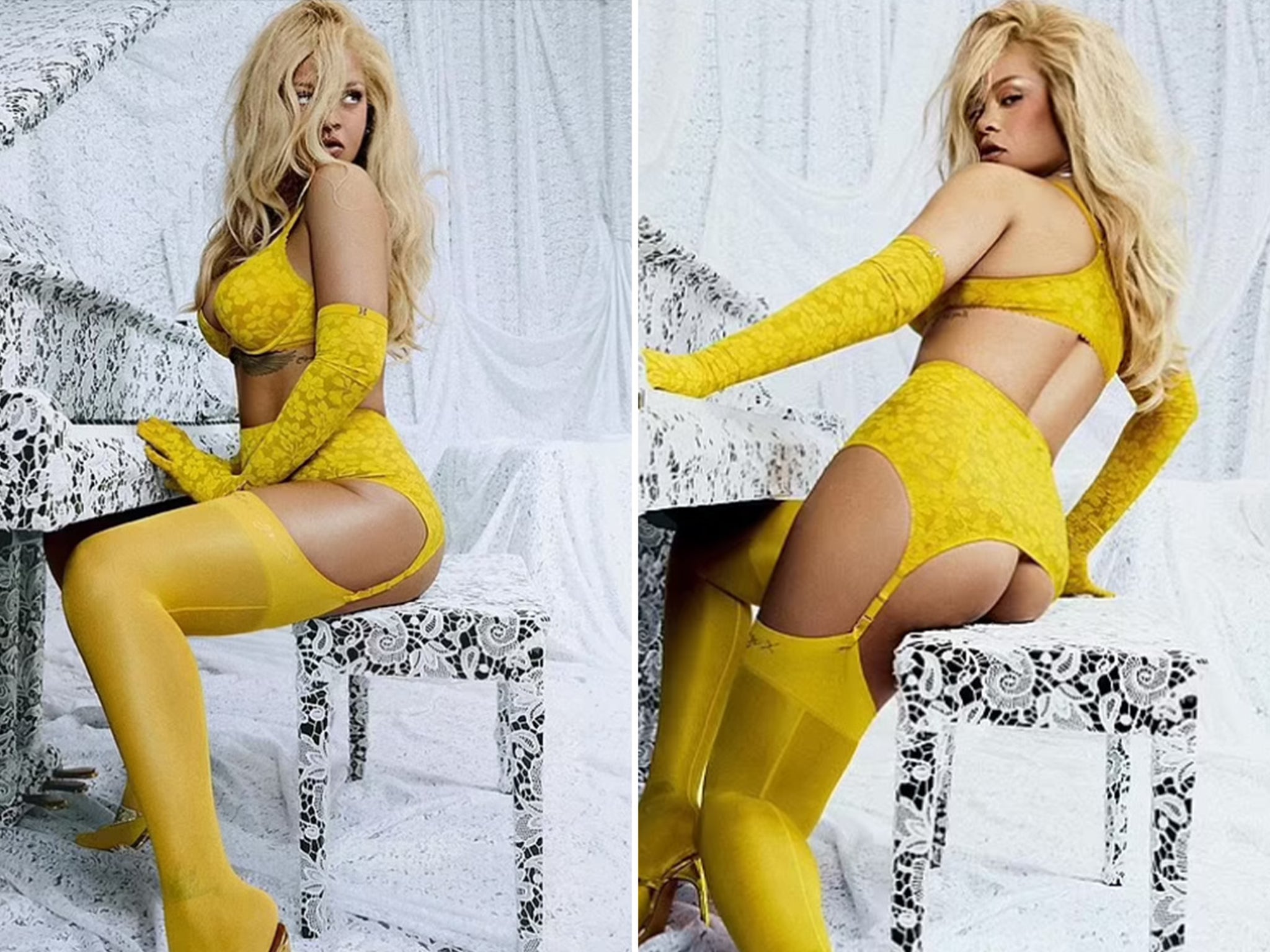 rihanna in sexy lingerie See-through embroidered tube top sexy lingerie 2 piece set G string Th –  Carsine