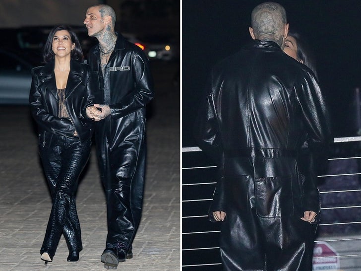 Kourtney Kardashian  and Travis Barker -- Loved Up In Leather