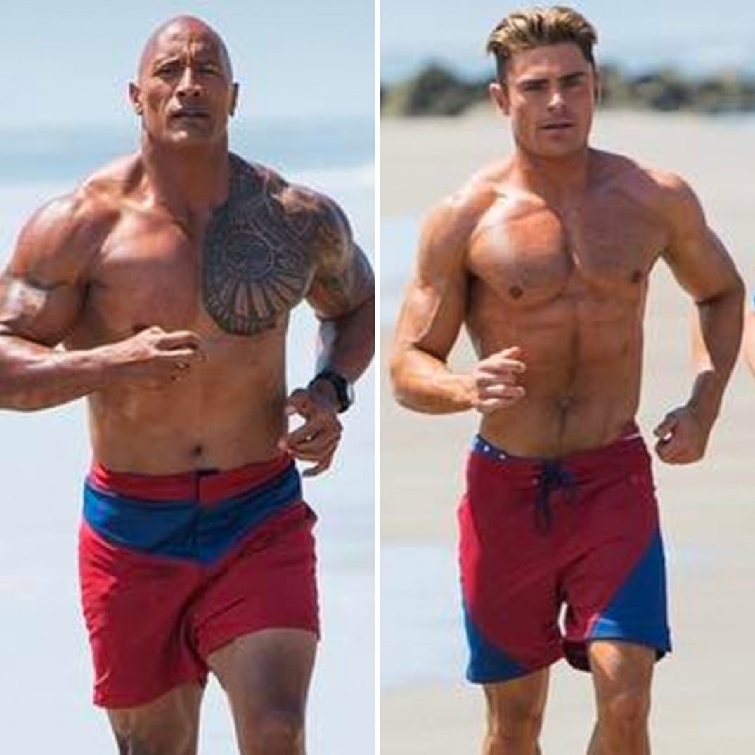 The Rock (45) vs. Zac Efron (29) -- Baywatch Bod Edition
