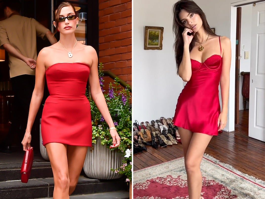 Hailey Bieber vs. Emily Ratajkowski -- The Mini Red Dress Edition