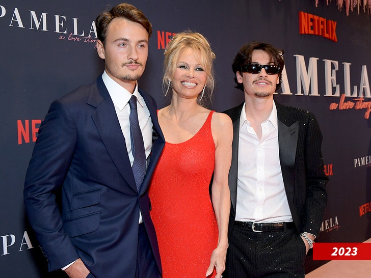 Pamela Anderson with Brandon and Dylan Lee