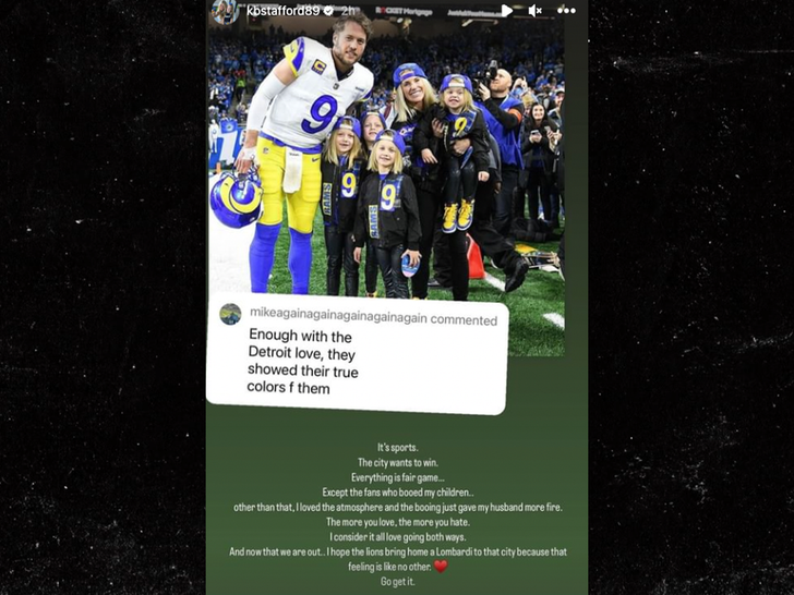 Kelly Stafford  instagram story on Fans Booeing Their Children
