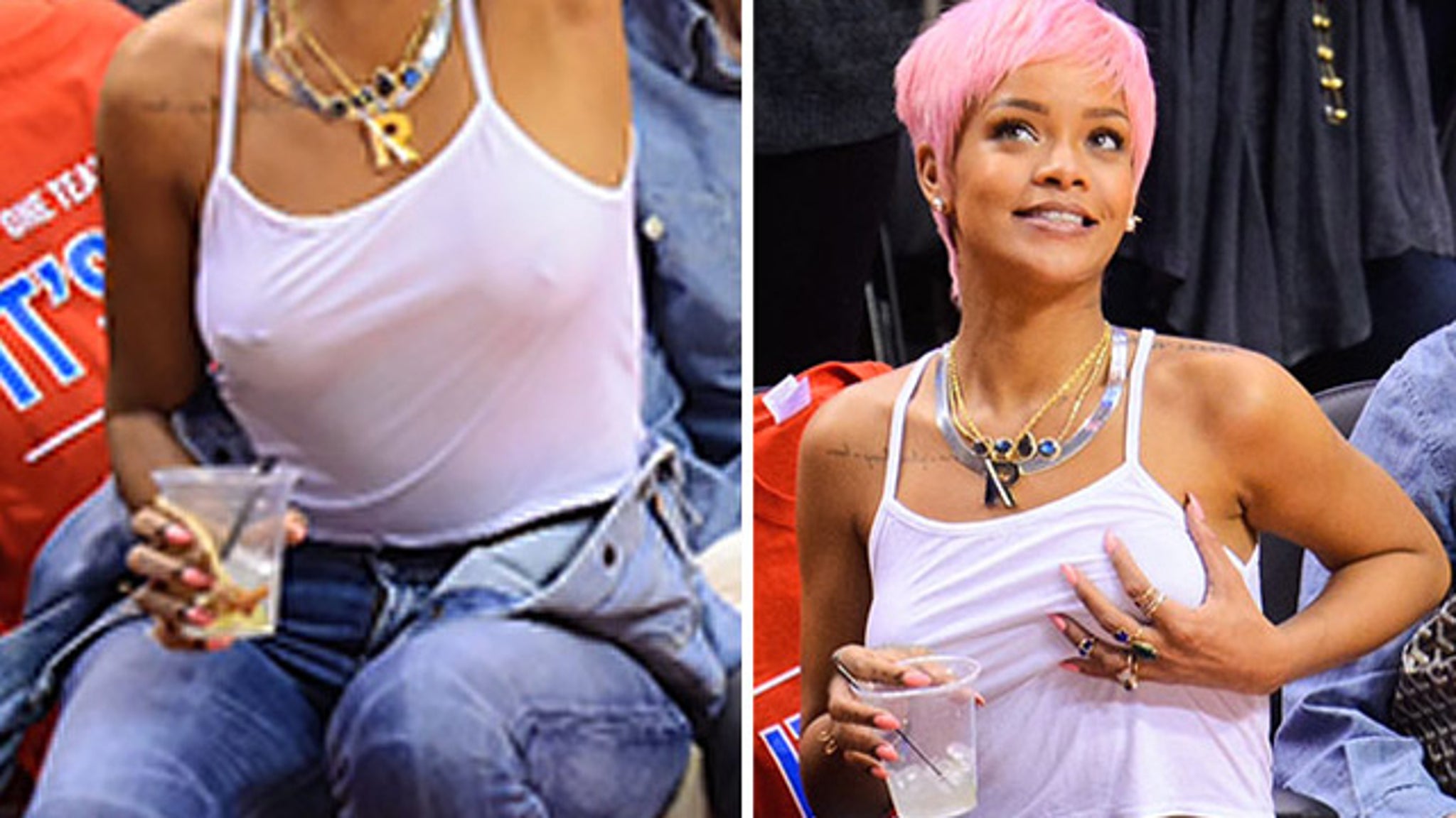 Rihanna not only went bra-less to Game 6 of the Clippers/Thunder…but she al...