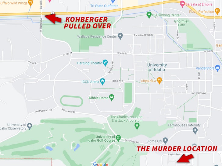 kohberger pulled over murder location map
