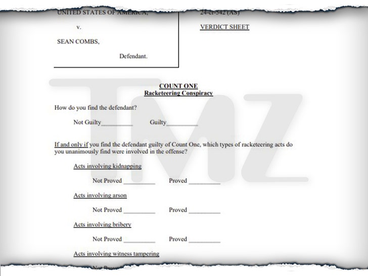 diddy verdict sheet