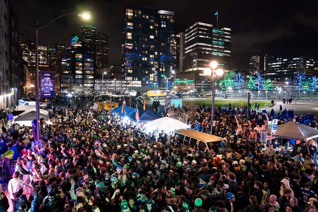 Seattle Seahawks fans celebrate Super Bowl win