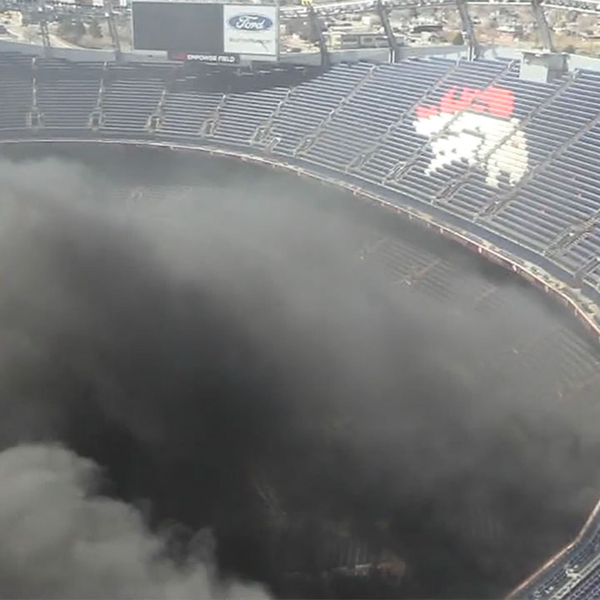 Fire at Empower Field at Mile High stadium in Denver