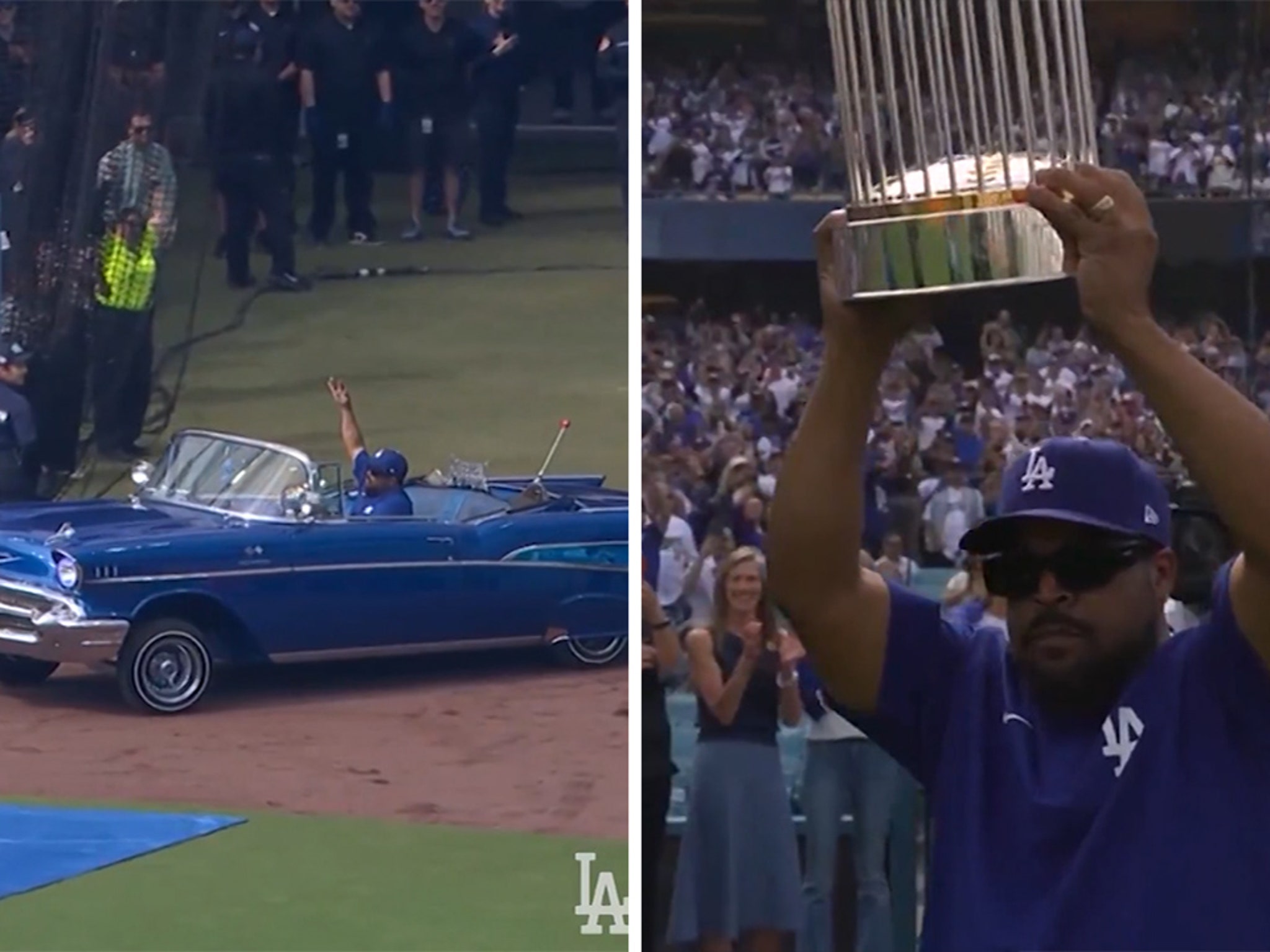 Ice Cube Delivers World Series Trophy In L.A. Style At Dodger Stadium