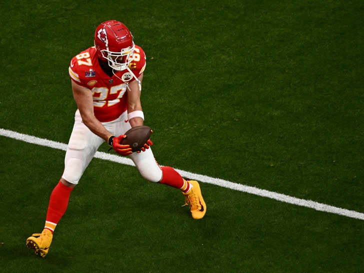 Travis Kelce -- On The Field For Super Bowl LVIII