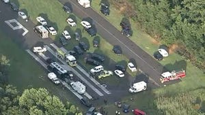 A skydiving plane with 15 people onboard went off the end of the runway WPVI
