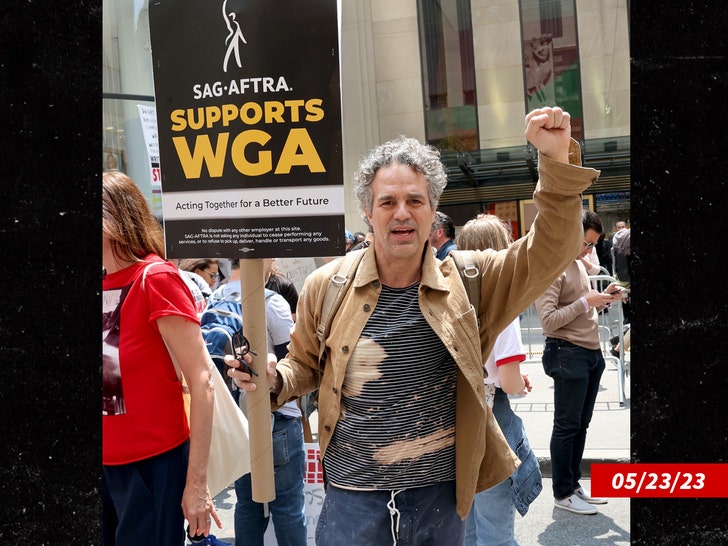 Mark Ruffalo is seen attending the Writers Guild of America strike