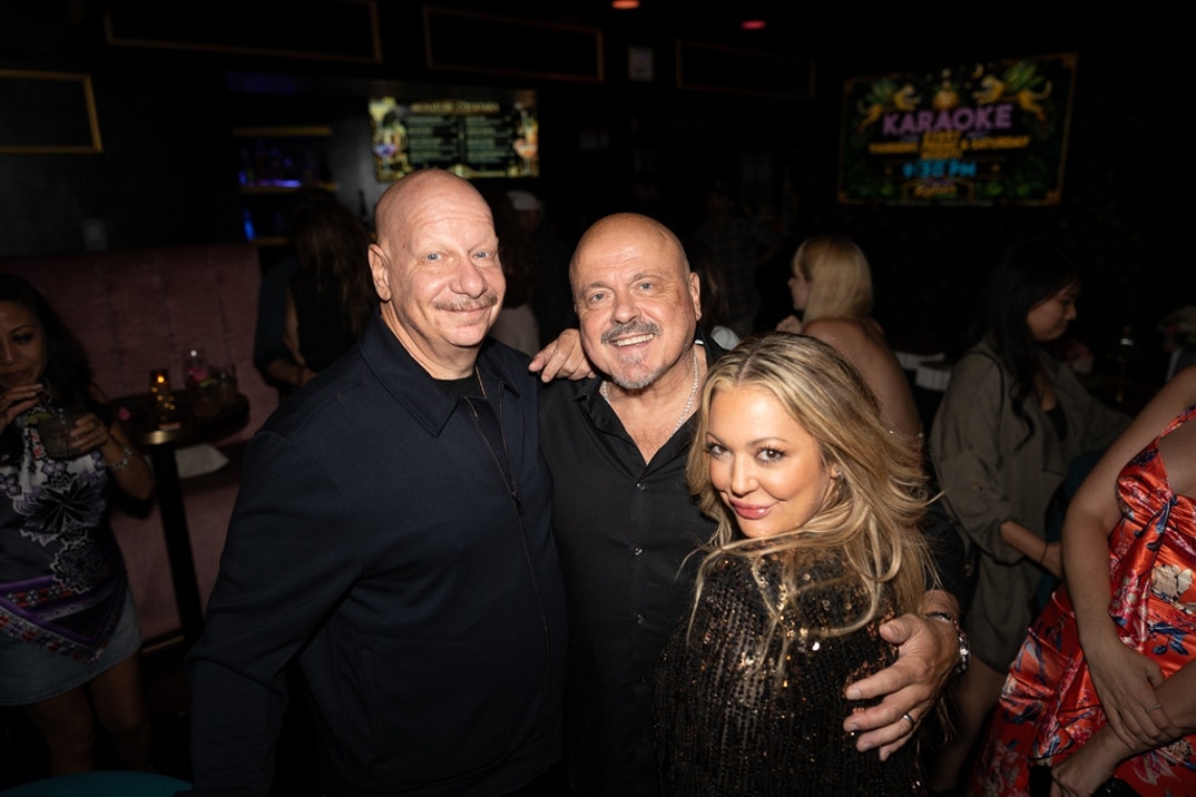 Jeff Ross, Walter Afanasieff and Katie Cazorla attend the grand opening of the Starlight Cabaret at The Starlight Cabaret