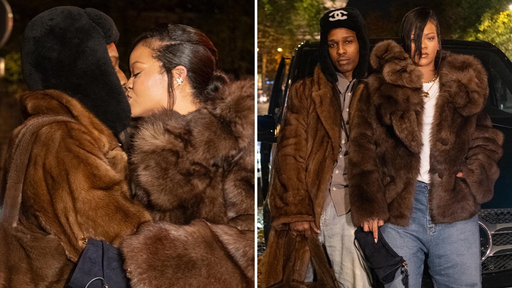 Rihanna and A$AP Rocky Share Kiss in Paris, Show Out in Fur