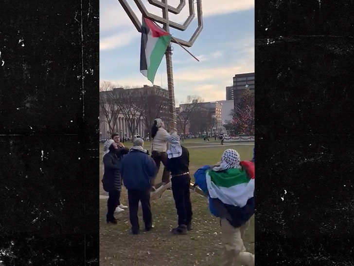 Un étudiant pro-palestinien de Yale escalade la menorah et plante le drapeau palestinien