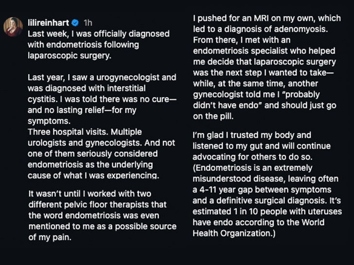 Lili Reinhart Opens Up About Endometriosis Diagnosis instagram comment