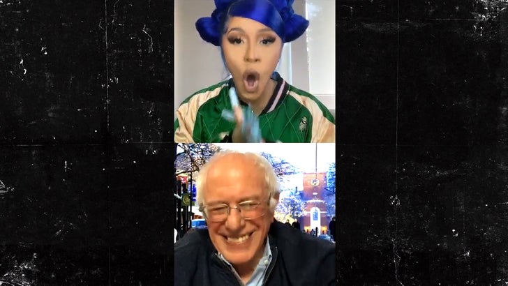 Cardi B unloaded on President Trump ... and Bernie Sanders relished the moment cause he couldn't stop himself from laughing his ass off.