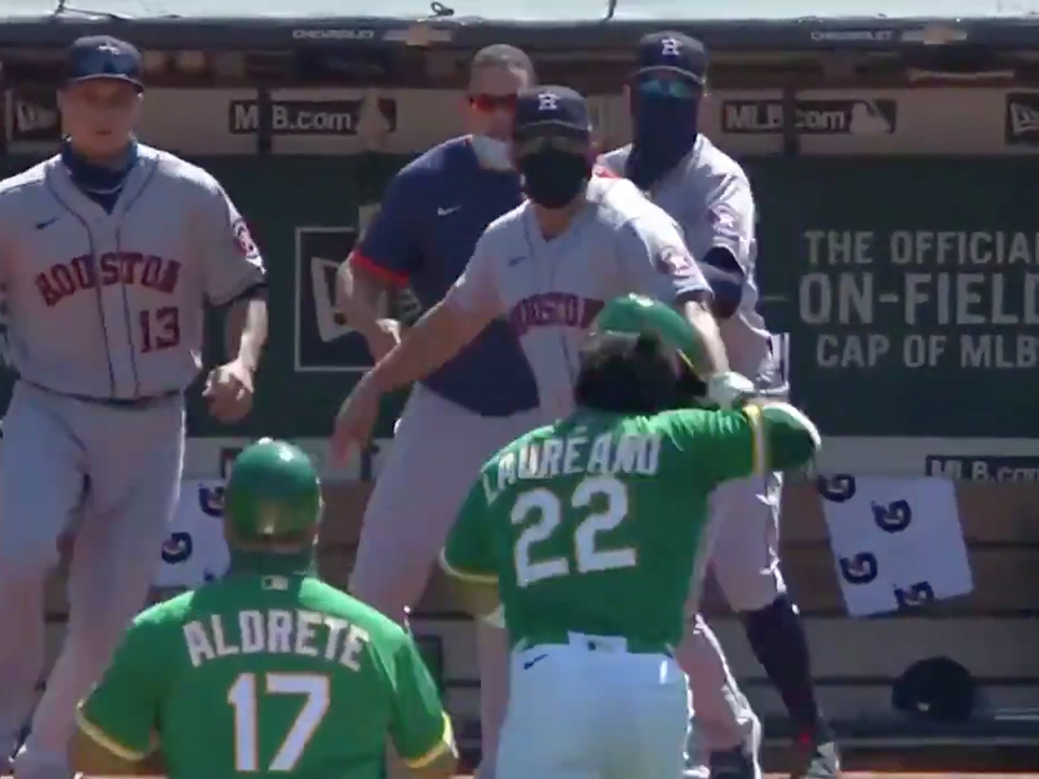 Astros and A's brawl after Ramón Laureano gets hit twice and charges  Houston dugout