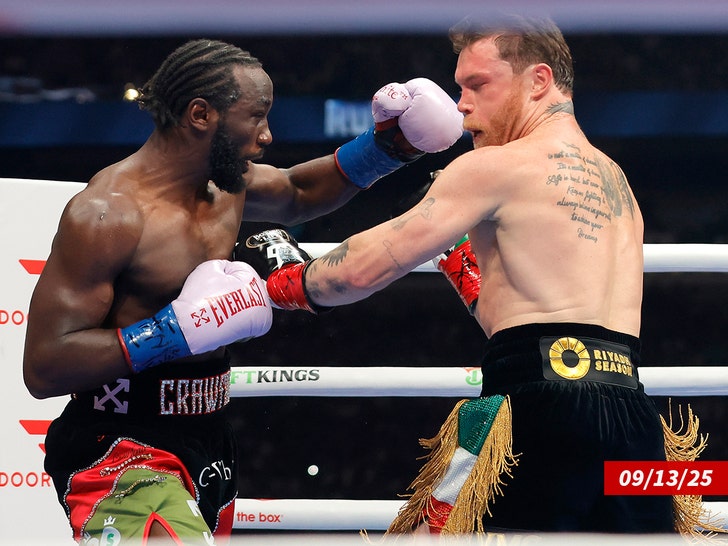 Terence Crawford lands a left on Canelo Alvarez getty