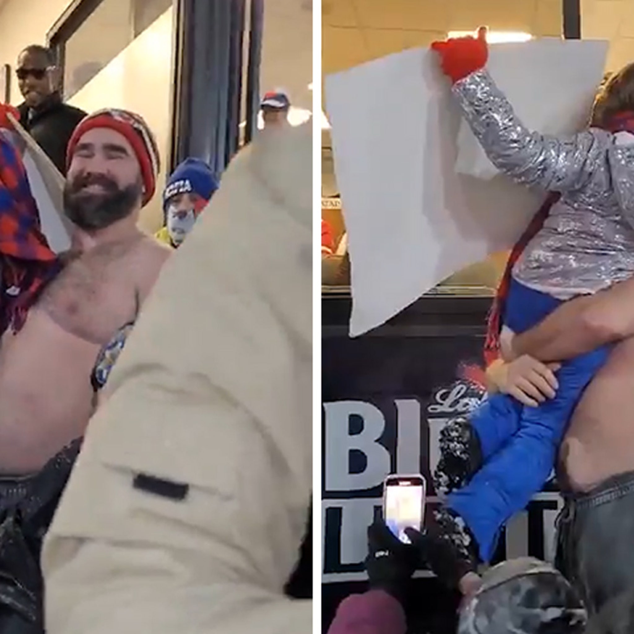 Shirtless Jason Kelce Lifts Young Fans Up to Say Hi to Taylor Swift