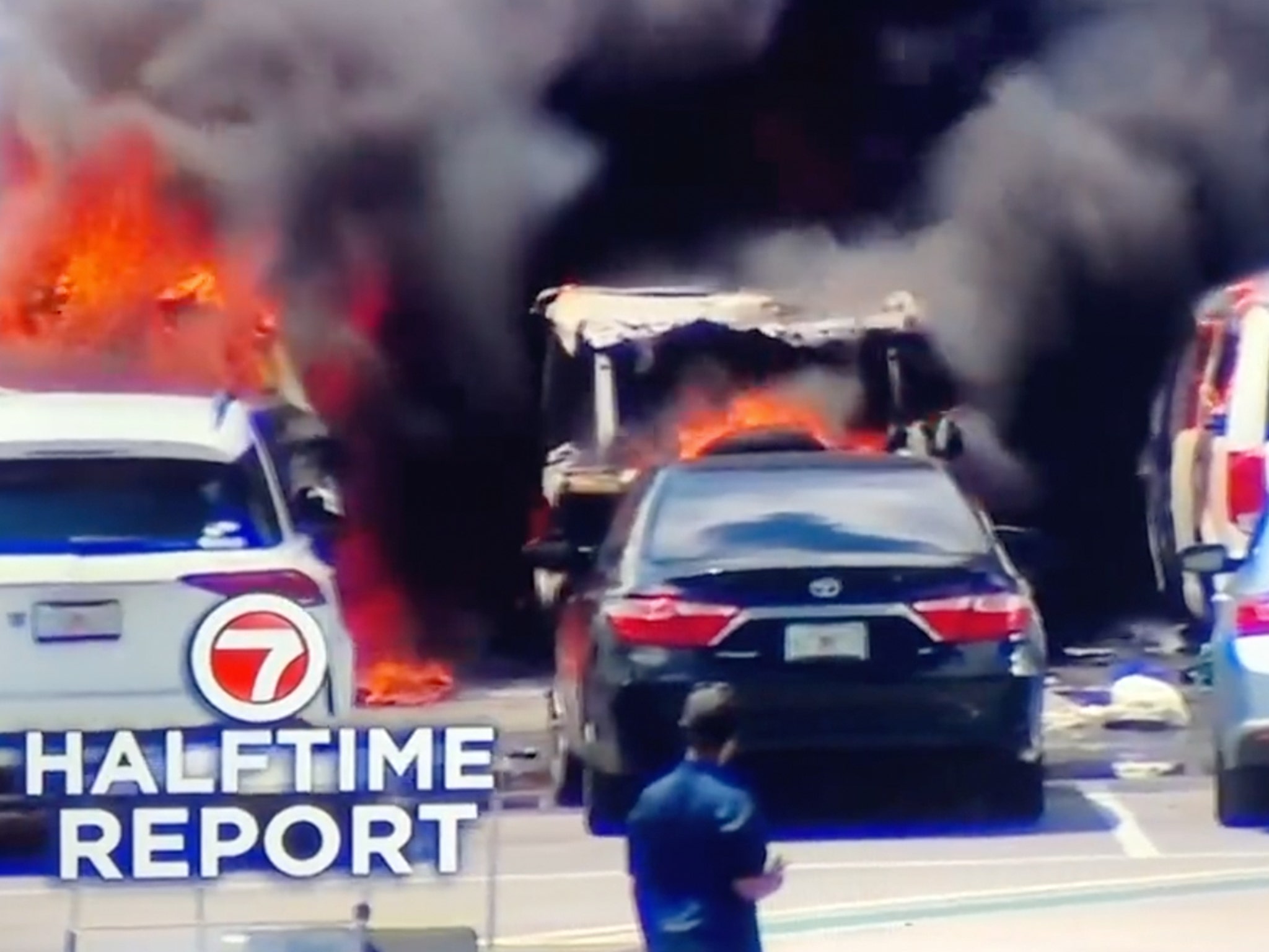 Several cars catch fire at Dolphins-Patriots game after fan leaves grill on