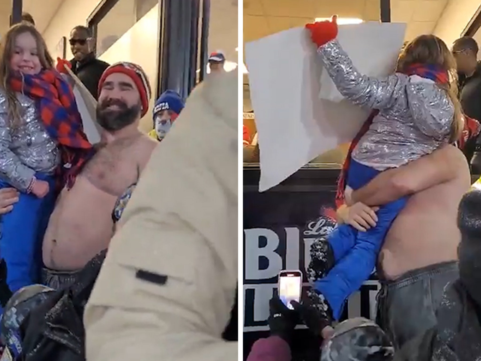 Shirtless Jason Kelce Lifts Young Fans Up to Say Hi to Taylor Swift