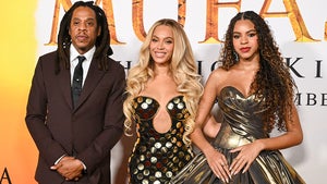 Tina Knowles, Jay-Z, Beyoncé and Blue Ivy Carter attend the Los Angeles premiere of Disney's 