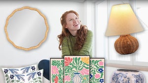 Woman Sitting In Her Home Surrounded By Spring Home Decor From Amazon